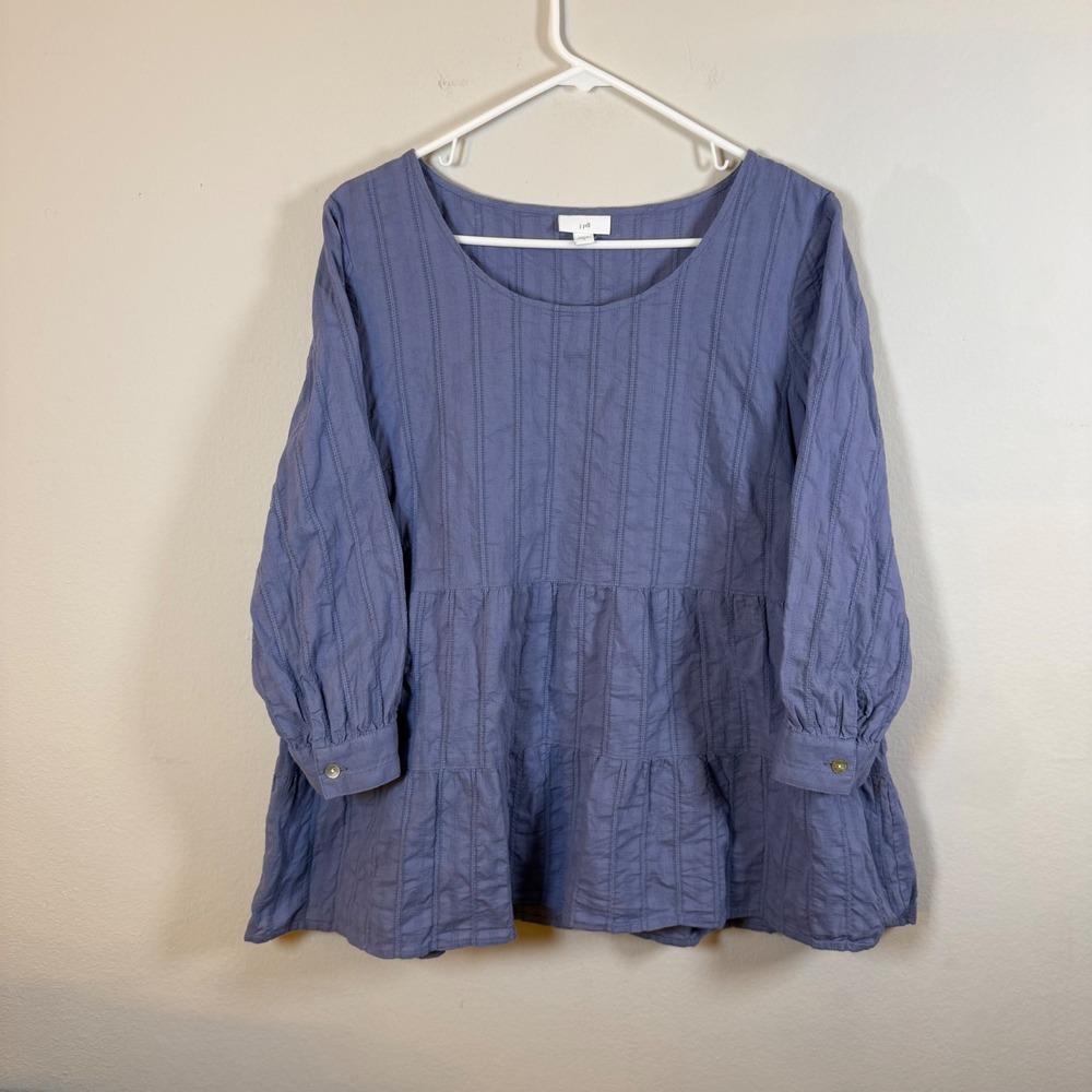 J Jill Periwinkle Blue Textured Tiered Long‎ Sleeve Tunic Top Cotton Womens M